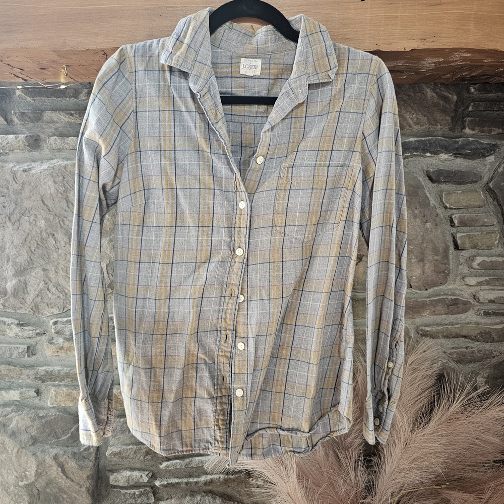J. Crew Womans Plaid Button-Down Shirt in Blue and Tan